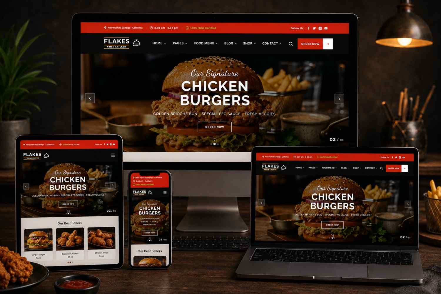 Flakes Fried Chicken website preview