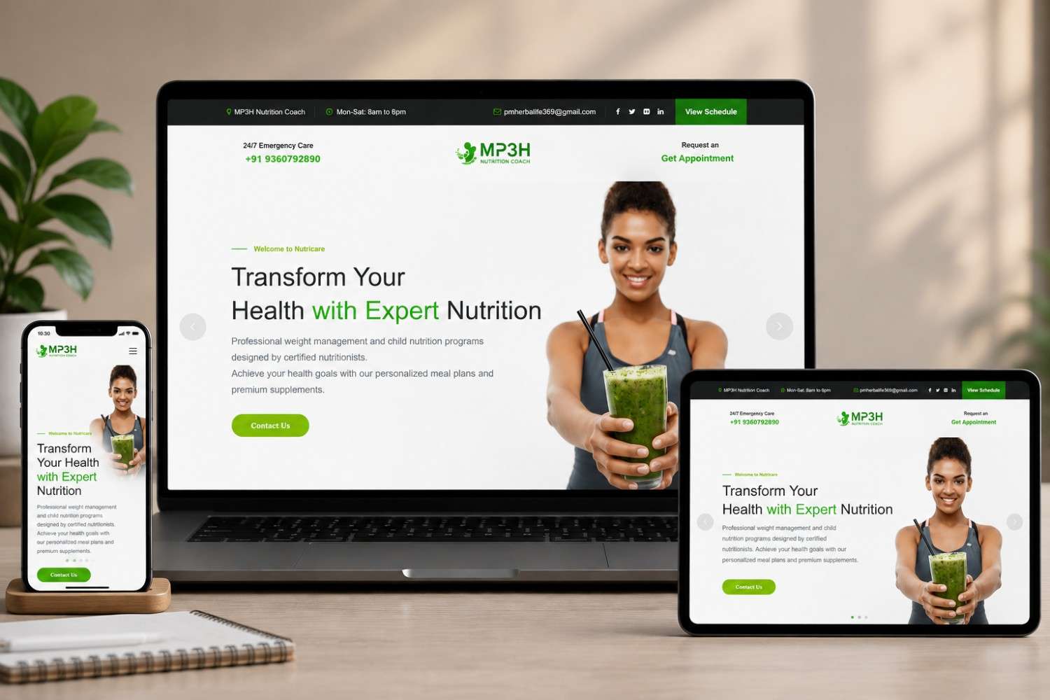MP3H Nutrition Coach website preview